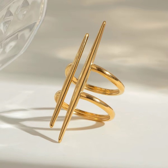 18K Gold Plated Double Line Ring - Picture 4 of 6